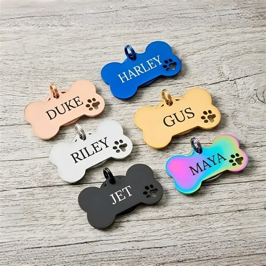 Custom Engraved Dog Tag, Personalised Bone Pet ID Tag, Stainless Steel Name Tag for Dogs & Cats, Pet Safety Tag, Gift for Pet Owners - Etsy
