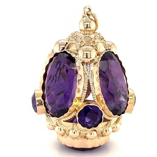 18K Yellow Gold & Amethyst Etruscan Revival Pendant / Charm, 20g