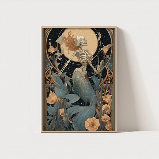 Gothic Mermaid Skeleton Wall Art – Art Nouveau Fantasy Digital Print – 300 DPI - Etsy