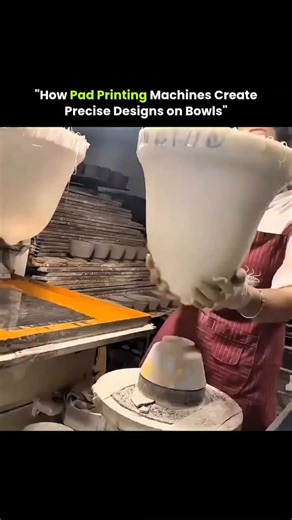 TechNovaVerse on Instagram: "Pad printing is a precise industrial method used to print designs on curved or uneven surfaces like bowls. A soft silicone pad picks up ink from an engraved plate and transfers it smoothly onto the object, conforming to its shape without smudging or distortion. This process delivers sharp, consistent results at high speed, making it ideal for mass production where accuracy and uniform quality are essential. We do not own any of the content. All credit goes to the res