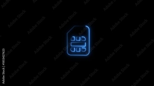 4k video Sim Card neon sign appear icon centre. Animated neon icon on black background phone sim card icon.4K MOTION..