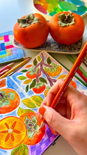 21K views · 13K reactions | persimmons picked from my childhood home 李 #sketchbook #colorpencil #drawing | Yumi In Color | Facebook