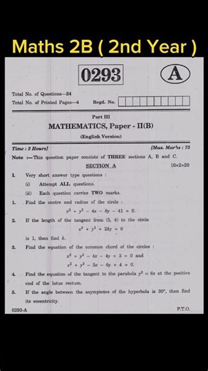 TS Inter 2nd Year Maths 2B Model Paper 2024 | TS Inter Maths 2B Important Questions | Shorts