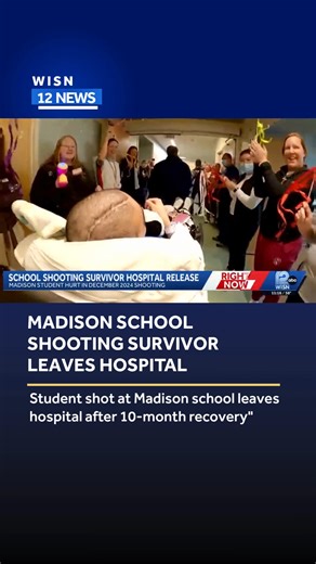 After surviving multiple gunshot wounds in the Madison school shooting, teen leaves hospital after a 10-month stay. Medical staff line the halls to celebrate the recovery milestone. https://tinyurl.com/58a638df | WISN 12 NEWS