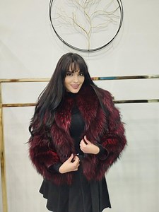 Burgundy Raccoon Fur Jacket: Removable Sleeves, Luxury Coat - Etsy