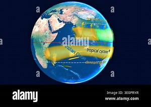 3d animation of hurricane path map showing storm trajectory across ocean and coastal land regions Stock Video Footage - Alamy