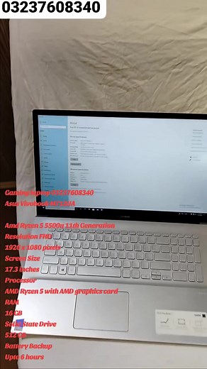 Gaming laptop 03237608340 Asus Vivobook M712UA Lahore Amd Ryzen 5 5500u 11th Generation Resolution FHD 1920 x 1080 pixels Screen Size 17.3 inches Processor AMD Ryzen 5 with AMD graphics card RAM 16 GB Solid State Drive 512 GB Battery Backup Upto 6 hours | TTS Computer & Laptop