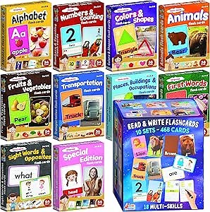 Flash Cards for Toddlers 2-4 Years – Jumbo Learning Box Set with Real Pictures - Alphabet Number Emotions Animal Sight Words Color Shapes – Toddler Flash Cards for Kindergarten Preschool 1st 2nd Grade