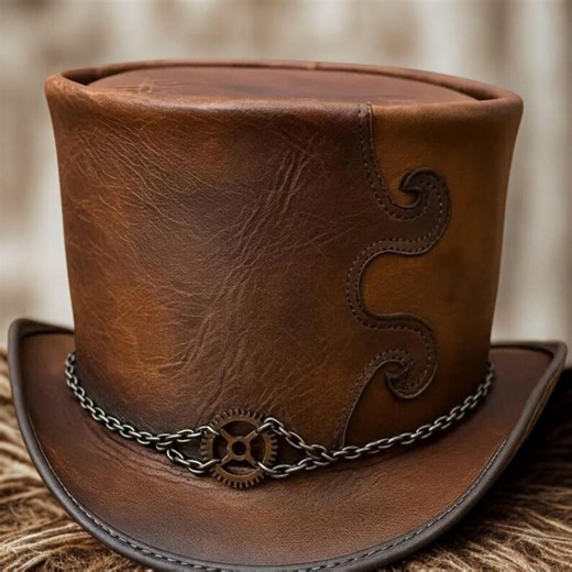 Brown Leather Steampunk Top Hat | Handmade Victorian Gothic Cosplay Hat | Festival & Costume Statement Piece - Etsy