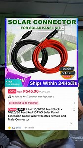 20 reactions | 1 Pair 10/20/30 Feet Black + 10/20/30 Feet Red 10AWG Solar Panel Extension Cable Wire with MC4 Female and Male Connector #mc4 #solar #wire #cable #connector | Zeus Jynx | Facebook