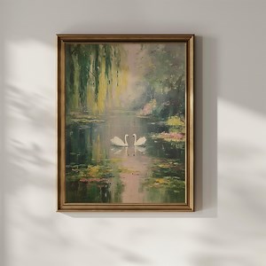 Swan Lake Wall Art Print Vintage Oil Painting Claude Monet Style Wall Decor Matte Poster - Etsy