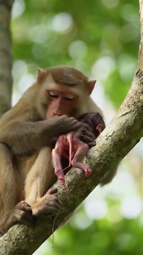 First Cry in the Wild — Rhesus Macaque Gives Birth to Her Baby