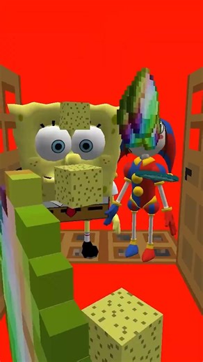 Door Leads To Pedro Pedro raccoon 🦝 VS Pomni 🤡 and SpongeBob 🧽 #shorts #minecraft