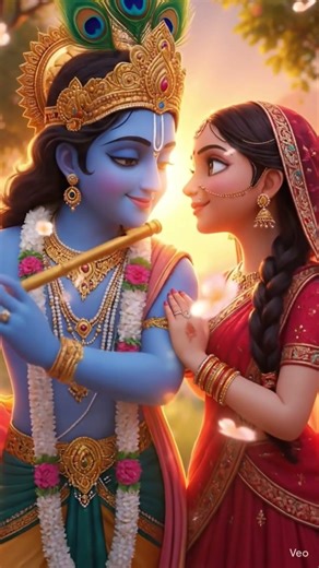 “When Krishna Plays the Flute, Radha Listens 💙”#krishna #mythology #mythology#santananimat ionhub