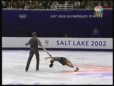 Jamie Sale and David Pelletier, Winter Olymipics Salt Lake City 2002, FS Salt Lake City, Utah, USA, 2002 Winter Games, Figure Skating, Pairs' Free Skate - Jamie Sale and David Pelletier of Canada skated a perfect program. But because their program has less transitions and was skating slower than Berezhnaya & Sikharulidze, the judges placed them 2nd in the Free Skate in a 5-4 vote, earning them the Silver Medal. However, the audience and the media felt differently, and along with the French judge