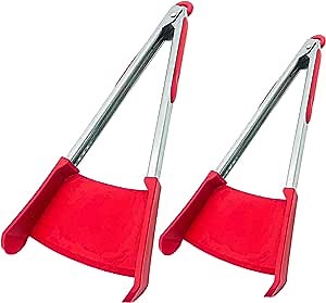 2 in 1 Kitchen Spatula and Tongs Non-Stick, Heat Resistant, Stainless Steel Frame, Food Grade Silicone & Dishwasher Safe, As Seen on TV （9 inch and 12 inch 2PCS）