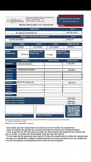RECIBOS DE SALARIOS MENSUALES CON VACACIONES(ACLARATORIA) AQUI PLANILLA CON EJEMPLOS FUNCIONARIOS CON HORARIO DIURNO - HORARIO NOCTURNO - HORARIO MIXTO - MENSUALERO CON VACACIONES https://www.facebook.com/share/p/17NQiPN3cN/ En relación a mi publicación de esta mañana del Recibo de Salarios mensual de una persona con vacaciones, es incorrecto poner como descuento el monto de vacaciones pagadas, y en los dias trabajados debe mencionarse los dias (31-12) en este caso el mes calendario menos las va