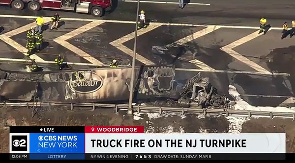 Truck goes up in flames, causing heavy delays on NJ Turnpike