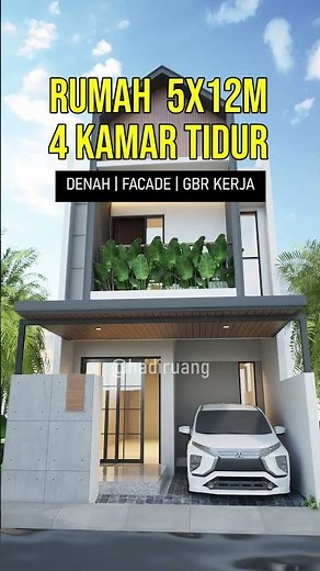 Denah | FaSade | Gambar Kerja ready, Rumah 5x12 scandinavian, 4 Kamar Tidur D60_4K2_SC