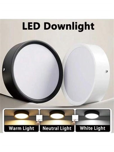 1pc White Recessed Downlight, Modern LED Ceiling Light, Living Room/Bedroom Ceiling Lamp, White Round LED Panel Light, 5W/10W/15W/25W, Cool White/Neutral White/Warm White, AC185-265V, Easy Installation, Suitable For Bedroom, Living Room, Kitchen, Hallway, Staircase, Basement, Garage, Bar, Mall, Study, Showroom | SHEIN