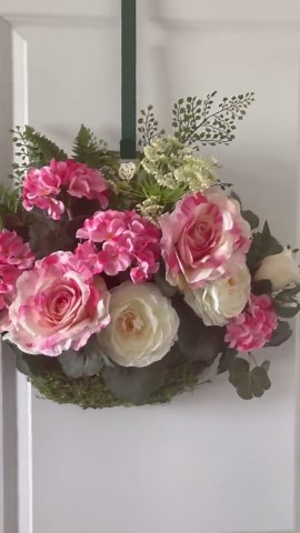 Cottage Pink and Cream Spring Door Basket, English Rose & Ranunculus Wreath, Moss Hanging Basket, Farmhouse Front Door and Wall Decor - Etsy