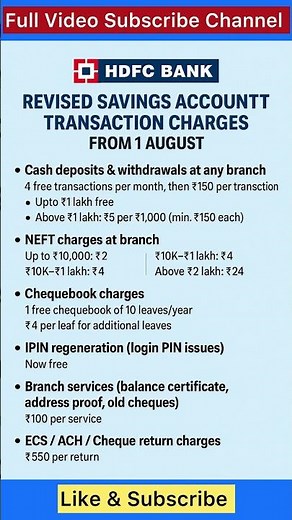 HDFC Bank New Charges from 1st August – Must Know for Account Holders! #savingsaccount #hdfcbank