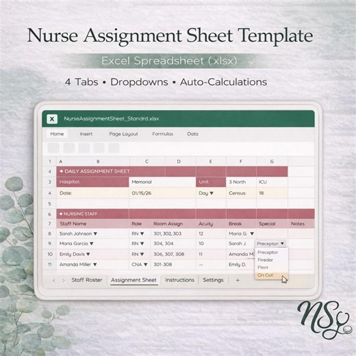 Nurse Assignment Sheet Excel Template | Charge Nurse Staffing | RN CNA Sitter Tracker | Hospital Shift Planner | Editable Spreadsheet - Etsy Canada