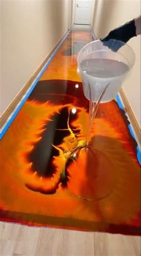 The Floor is LAVA! 🔥Insane 3D Volcanic Hallway Build #3dart #epoxyfloor #interiordesign #satisfying