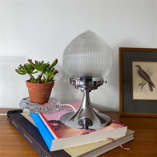 Vintage Globe Lamp in Holophane-style Glass and Chrome-plated Metal - Etsy