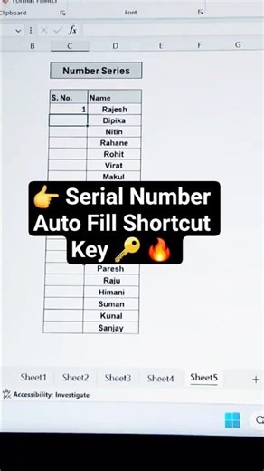 Excel Serial Number Shortcut Key | #excel #excelformula #excelshortcuts #serial