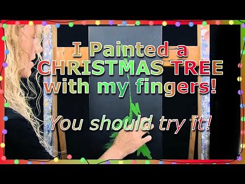 FINGER PAINT CHRISTMAS TREE - Learn how to paint with acrylics a holiday tree with snow and lights!