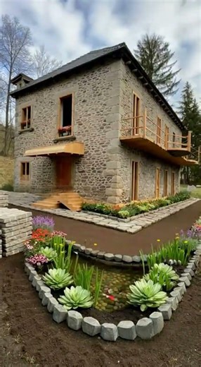 Don't build a house until you have seen this design! A two story stone mountain house, complete with