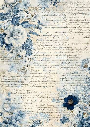 Vintage Blue Floral Rice Paper for Decoupage French Script Ephemera A4 Sheet - Etsy