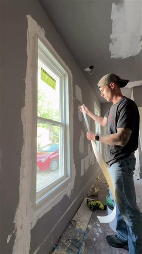 Taping the drywall around these new windows. #diy #drywall #home