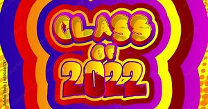 Class of 2022. Motion poster. 4k animated Comic book word text moving on abstract comics background. Retro pop art style education, graduation concept.
