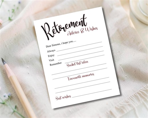 Printable Retirement Advice & Wishes Card, Editable Retiree Party Activity, Elegant Bucket List and Memory Card Template, Instant Download - Etsy