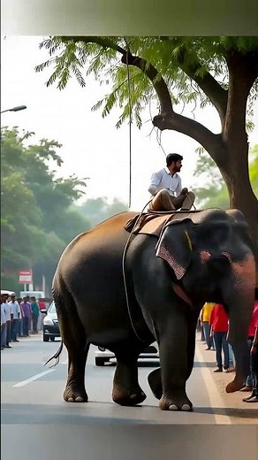 Elephant Pulls Down Tree — Tree Falls on Car! | AI #Shorts