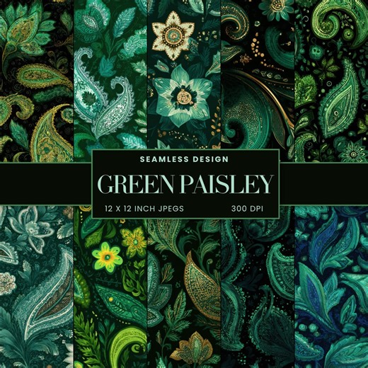 Green Paisley Seamless Digital Paper, Scrapbooking Patterns, Printable Backgrounds, Bandana Prints, INSTANT DOWNLOAD - Etsy