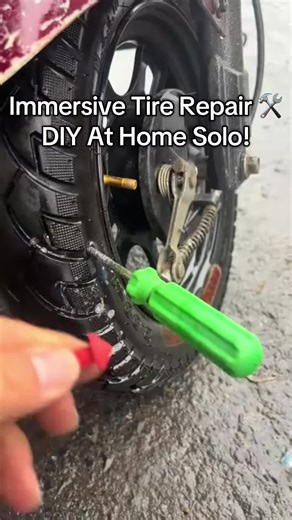 Immersive Tire Repair 🛠 DIY At Home Solo!#CarRepairHacks#DIYCarFix#MechanicTools#AutoRepairDIY