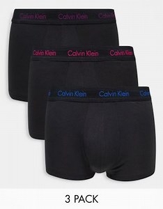 Calvin Klein 3 pack cotton stretch low rise trunks with contrast logo in black | ASOS