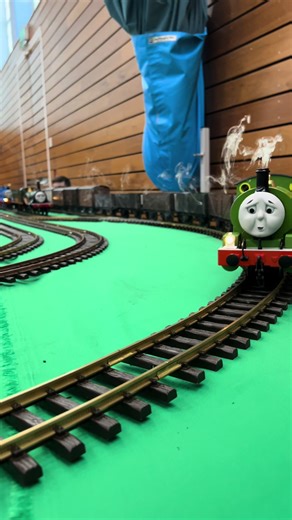 Percy is gery tired pulling his train of trucks! #train #modelrailway #tiktokthomas #thomasthetankengine #trains #percythesmallengine #thomasandfriends