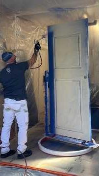 Mobile spray booth technology. Spraying full sized interior doors standing. #spraybooth