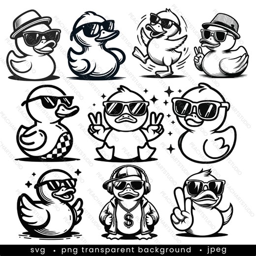 Duck With Sunglasses Clipart – Rubber Duck Vector, 10 Designs (SVG, PNG) - Etsy UK