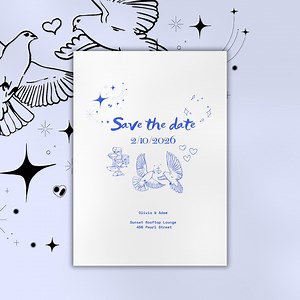 Illustrated Save the Date | Dove & Cocktail Theme | 5x7 Canva Template | Modern Whimsical Wedding Card - Etsy