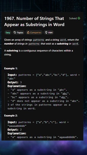 LeetCode 1967 — Number of Strings That Appear as Substrings in Word #coding #leetcode