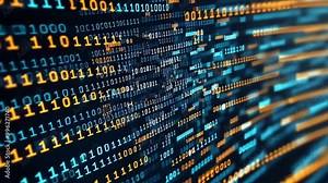 A close-up view of colorful binary code sequences on a digital screen, symbolizing data, coding, and technology in the digital age. 4K video