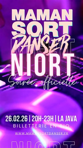 MAMAN SORT DANSER 📍TOURS on Instagram: "✨ Maman Sort Danser arrive à Niort ✨ Et oui… c’est officiel 💥 📍 La Java, Niort 🗓 Jeudi 26 février 2026 🕗 20h → 23h Une soirée pour danser, lâcher prise, respirer, sans charge mentale, sans pression, sans rôle à tenir. Juste toi, la musique, le mouvement, l’énergie du groupe 🔥 Pas besoin de savoir danser. Pas besoin de rester tard. Juste l’envie de sortir… et de te retrouver 💫 🎟 Billetterie ouverte – places limitées 👉 Lien en bio 👉 Viens seule ou