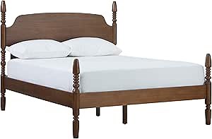 Walker Edison EZ Assembly™ Traditional Wood Spindle Post Bed, Modern Farmhouse Bed Frame Queen Bed Frame with Headboard, No Box Spring Required, Queen Size, Dark Brown