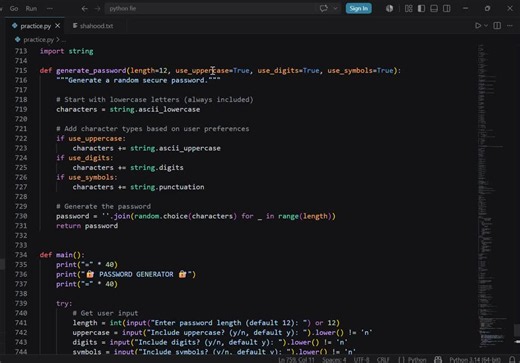 Python Random Password Generator with Customizable Options | Shahood Ur Rahman posted on the topic | LinkedIn
