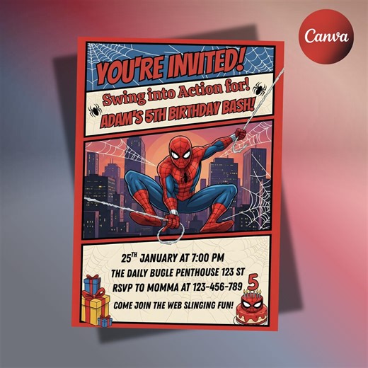 Editable Spider Man Invitation Template, Spiderman Birthday Party, Superhero Birthday Invitation, Kids Birthday, Toby Spidey Birthday Party - Etsy